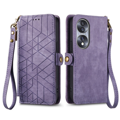 For Honor Magic4 Lite Geometric Zipper Wallet Side Buckle Leather Phone Case(Purple) - Honor Cases by buy2fix | Online Shopping UK | buy2fix