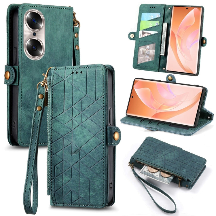 For Honor 60 Geometric Zipper Wallet Side Buckle Leather Phone Case(Green) - Honor Cases by buy2fix | Online Shopping UK | buy2fix