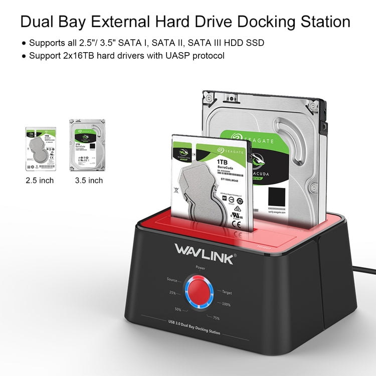 Wavlink ST334U SSD Dual Bay External Hard Drive Docking Station USB 3.0 to SATA I/II/III(US Plug) - External Hard Drives by buy2fix | Online Shopping UK | buy2fix