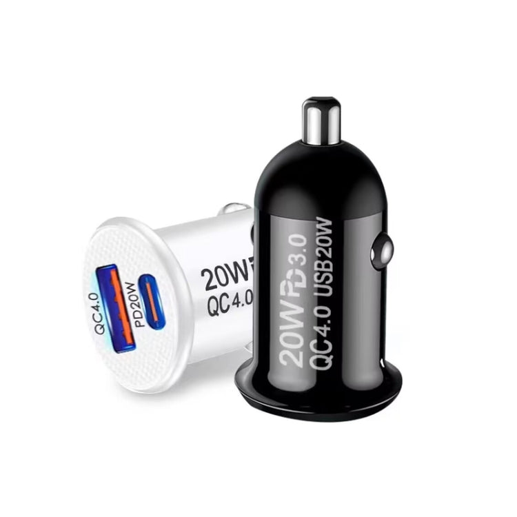 P10 Mini Style QC4.0 USB / PD20W Dual Port Car Charger(White) - Car Charger by buy2fix | Online Shopping UK | buy2fix