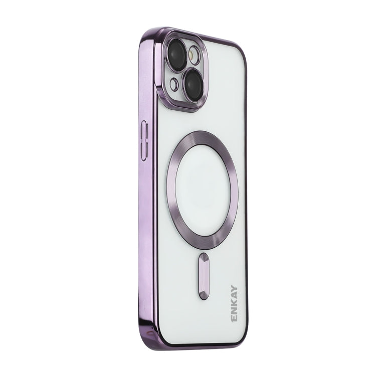 For iPhone 15 ENKAY Hat-Prince Magsafe Electroplated TPU Clear Shockproof Phone Case(Purple) - iPhone 15 Cases by ENKAY | Online Shopping UK | buy2fix