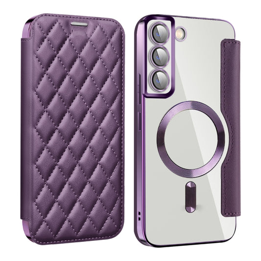 For Samsung Galaxy S23 5G Shield Magsafe RFID Anti-theft Rhombus Leather Phone Case(Purple) - Galaxy S23 5G Cases by buy2fix | Online Shopping UK | buy2fix