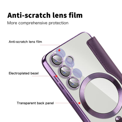 For Samsung Galaxy S24 5G Shield Magsafe RFID Anti-theft Rhombus Leather Phone Case(Purple) - Galaxy S24 5G Cases by buy2fix | Online Shopping UK | buy2fix