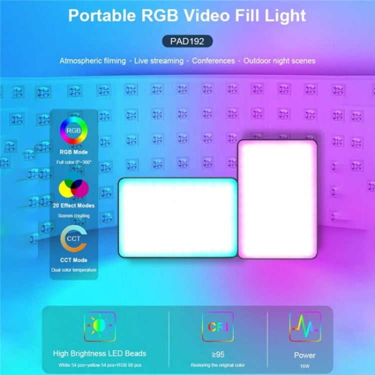 VLOGLITE PAD192RGB For DSLR Camera Gopro LED Camera Fill Light RGB Full Color Photography Lighting -  by VLOGLITE | Online Shopping UK | buy2fix