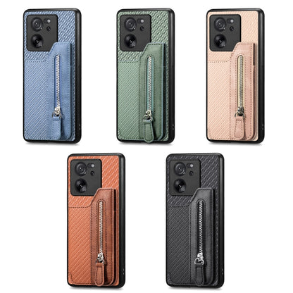 For Xiaomi  Redmi 13C Carbon Fiber Flip Zipper Wallet Phone Case(Apricot) - 13C Cases by buy2fix | Online Shopping UK | buy2fix