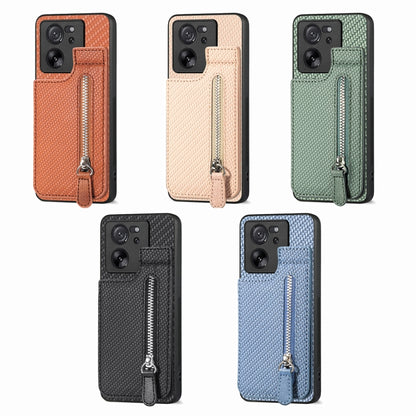 For Xiaomi 13T / 13T Pro Carbon Fiber Vertical Flip Zipper Phone Case(Apricot) - Xiaomi Cases by buy2fix | Online Shopping UK | buy2fix