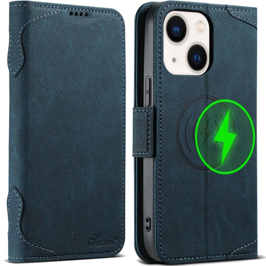 For iPhone 14 SUTENI J07 Multifunctional Horizontal Flip Magsafe Leather Phone Case(Blue) - iPhone 14 Cases by Suteni | Online Shopping UK | buy2fix