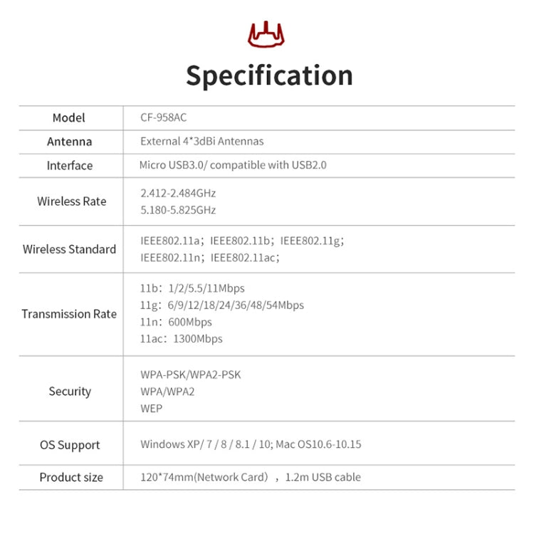 Comfast CF-958AC High Power PA Wifi Adapter 1900Mbps Gigabit E-Sports Network Card 2.4Ghz+5.8Ghz USB 3.0 PC Lan Dongle Receiver - Wireless Routers by COMFAST | Online Shopping UK | buy2fix