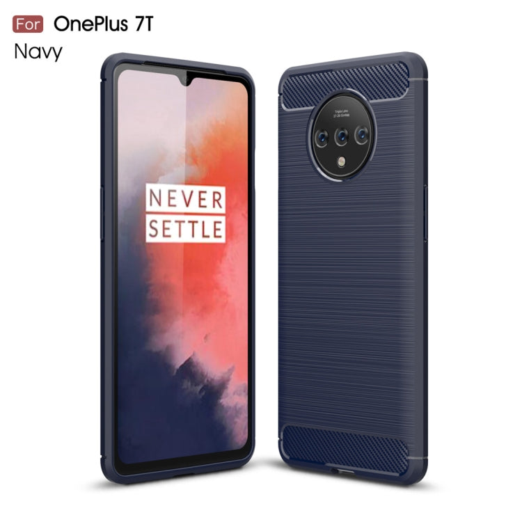 For Oneplus 7T Brushed Texture Carbon Fiber TPU Case(Navy Blue) - OnePlus Cases by buy2fix | Online Shopping UK | buy2fix