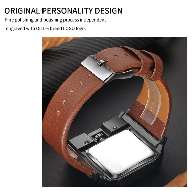 Oulm 3364 Men Square Dial Leather Belt Quartz Watch(Coffee) - Leather Strap Watches by Oulm | Online Shopping UK | buy2fix