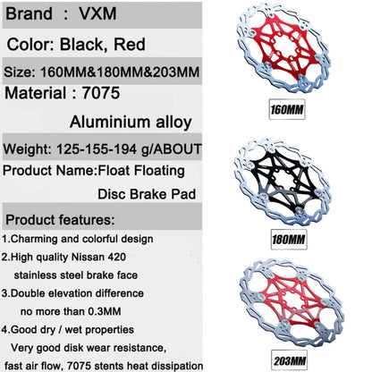 VXM Bicycle Mountain Bike Floating Brake Disc Brake 180mm(Red) - Bicycle Brake Parts by VXM | Online Shopping UK | buy2fix