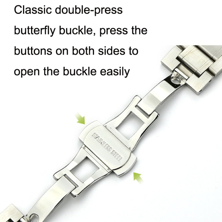 20mm Steel Bracelet Butterfly Buckle Five Beads Unisex Stainless Steel Solid Watch Strap, Color:Silver - 20mm Bands by buy2fix | Online Shopping UK | buy2fix