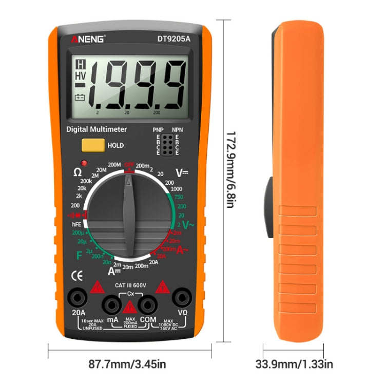 ANENG Automatic High-Precision Intelligent Digital Multimeter, Model:DT9205A HOLD Key(Orange) - Consumer Electronics by ANENG | Online Shopping UK | buy2fix