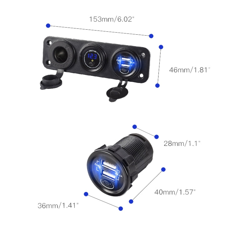 Car Mobile Phone Charger Multi-Port Fast Charging with Cigarette Lighter Multi-Function Digital Display Dual USB Car Charger(Green Light) - In Car by buy2fix | Online Shopping UK | buy2fix