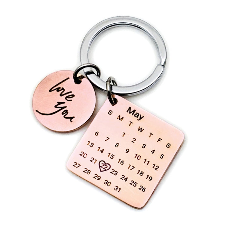 Personalized Calendar Keychain Hand Carved Calendar Keyring Stainless Steel Brelok(Rose Gold) - Key Rings by buy2fix | Online Shopping UK | buy2fix