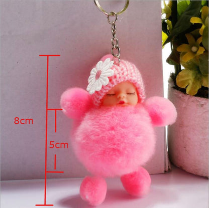 Sleeping Baby Doll Ball Key Chain Car Keyring Holder Bag Pendant Charm Keychain(Magenta) - Key Rings by buy2fix | Online Shopping UK | buy2fix