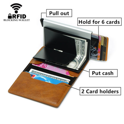 Automatic Elastic Card Type Anti-magnetic RFID Anti-theft Retro Card Package Universal Leather Metal Wallet(Brown) - Home & Garden by buy2fix | Online Shopping UK | buy2fix