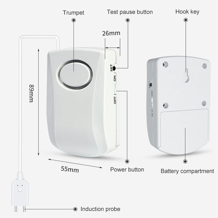 130dB Water Leakage Alarm Detector Sensor Detection Flood Alert Overflow Home Security Alarm System - Security by buy2fix | Online Shopping UK | buy2fix