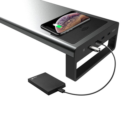 Vaydeer Metal Display Increase Rack Multifunctional Usb Wireless Laptop Screen Stand, Style:L-Wireless Charging-Black(Wireless Charger+1xSplitter+4xUSB3.0) - Computer & Networking by Vaydeer | Online Shopping UK | buy2fix