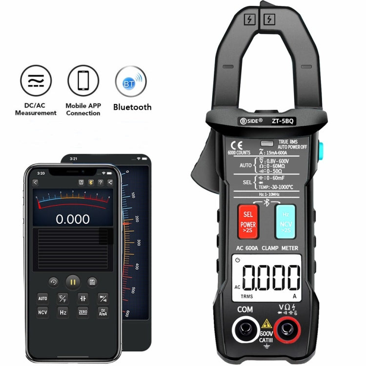 BSIDE  Bluetooth 5.0 6000 Words High Precision Smart AC Clamp Meter, Specification: ZT-5BQ+C3140 Clip - Digital Multimeter by BSIDE | Online Shopping UK | buy2fix