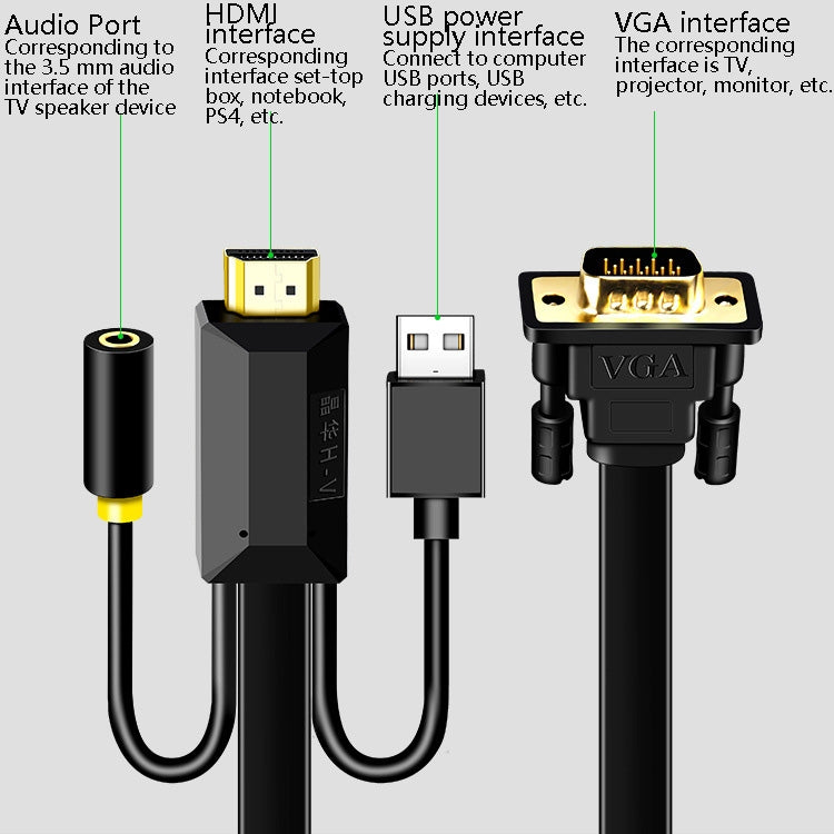 2m JH HV10 1080P HDMI to VGA Cable Projector TV Box Computer Notebook Industrial Display Adapter Cable - Cable by JH | Online Shopping UK | buy2fix