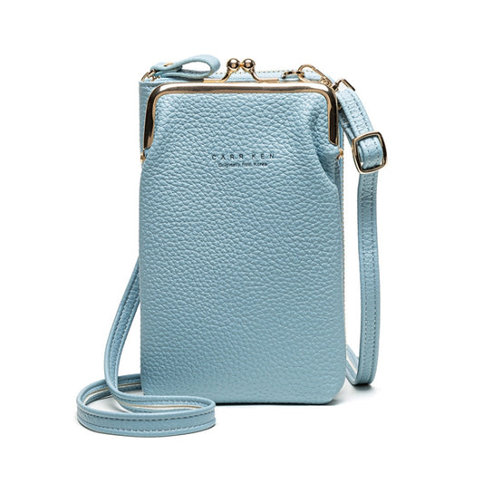H2107 Ladies Mobile Phone Bag Shoulder Messenger Bag Pebbled Zipper Wallet(Light Blue) - Single-shoulder Bags by buy2fix | Online Shopping UK | buy2fix