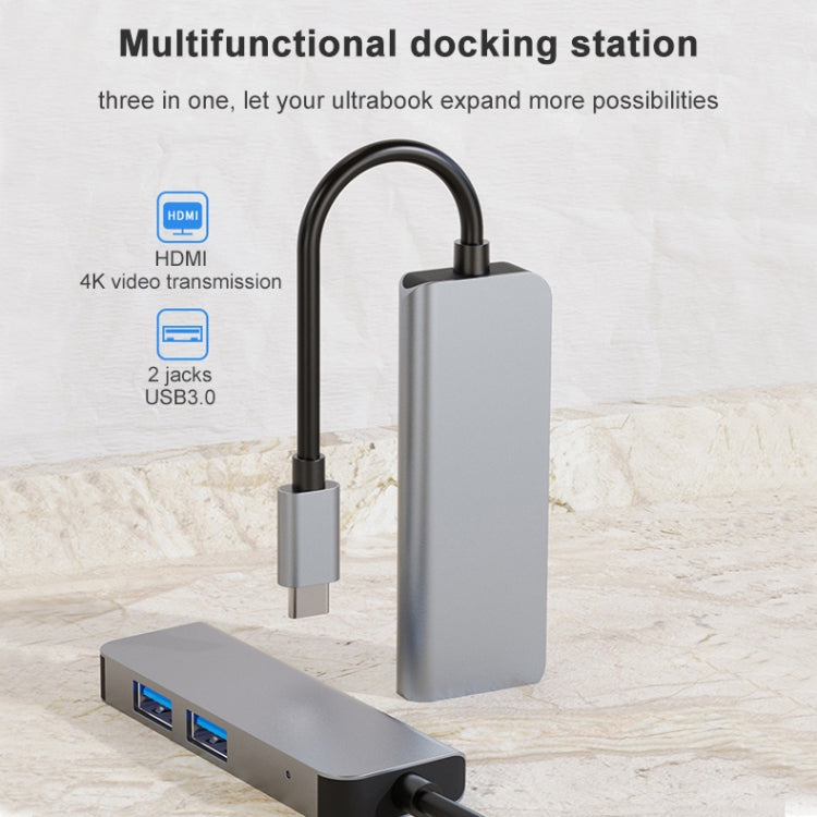 3 In 1 USB-C / Type-C To 4K HDMI + 2 USB 3.0 Ports Multifunctional HUB Docking Station - Computer & Networking by buy2fix | Online Shopping UK | buy2fix