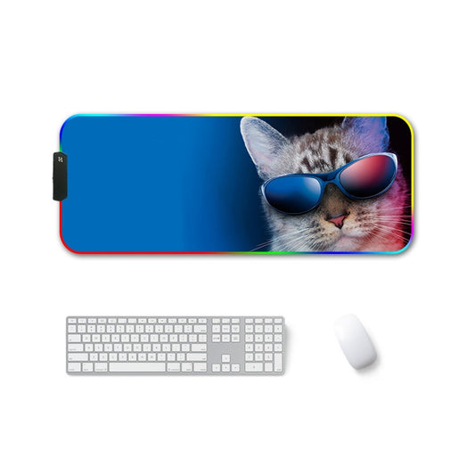 350x900x4mm F-01 Rubber Thermal Transfer RGB Luminous Non-Slip Mouse Pad(Glasses Cat) - Mouse Pads by buy2fix | Online Shopping UK | buy2fix