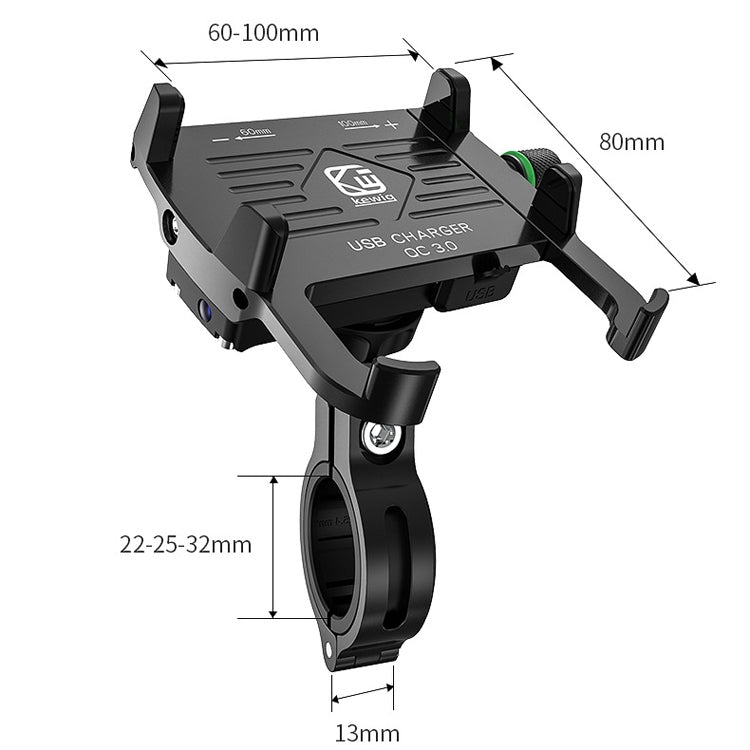 Kewig M6-S 12V Motorcycle Waterproof Aluminum Alloy Mobile Phone Bracket With QC3.0 Fast Charging(Blue) - Holder by Kewig | Online Shopping UK | buy2fix