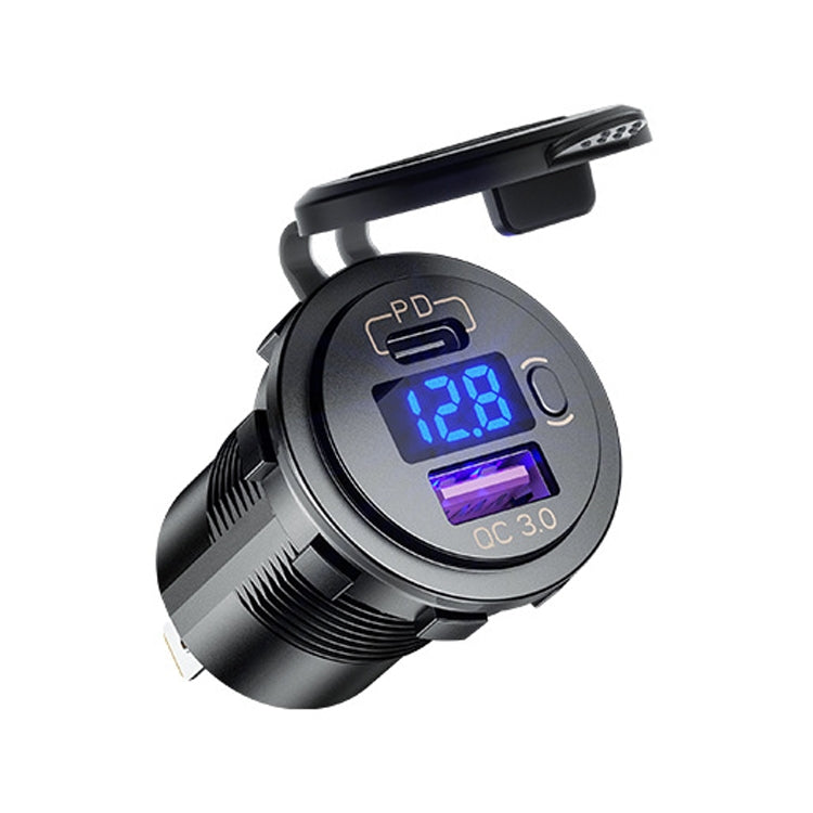 P21-B 12V Modified Car USB Charger With Voltage Display PD QC3.0 Socket(With 60cm Line Red Light) - Car Charger by buy2fix | Online Shopping UK | buy2fix