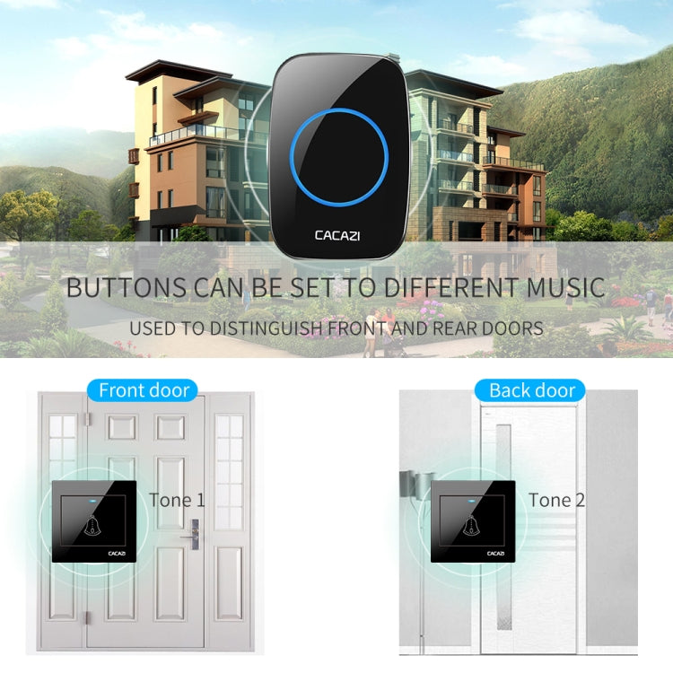 CACAZI H10 1 For 2 Home Wireless Music Doorbell without Battery, Plug:UK Plug(Black) - Wireless Doorbell by CACAZI | Online Shopping UK | buy2fix