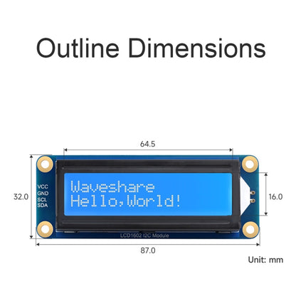 Waveshare 23991 LCD1602 I2C Module, White with Blue Background, 16x2 Characters, 3.3V/5V - Modules Expansions Accessories by Waveshare | Online Shopping UK | buy2fix