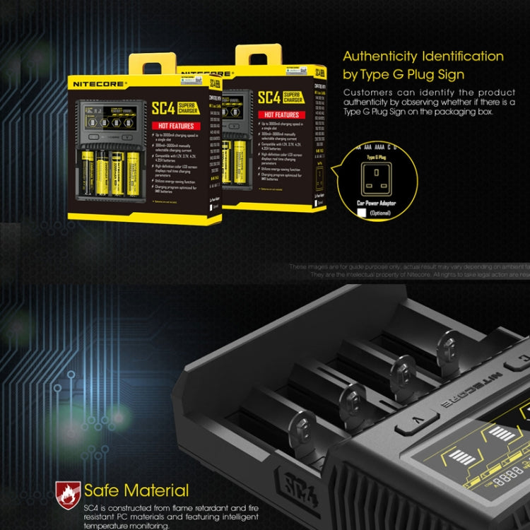 NITECORE 4-Slot Smart LCD Fast Charger, Model: SC4(US Plug) - Charger & Converter by NITECORE | Online Shopping UK | buy2fix