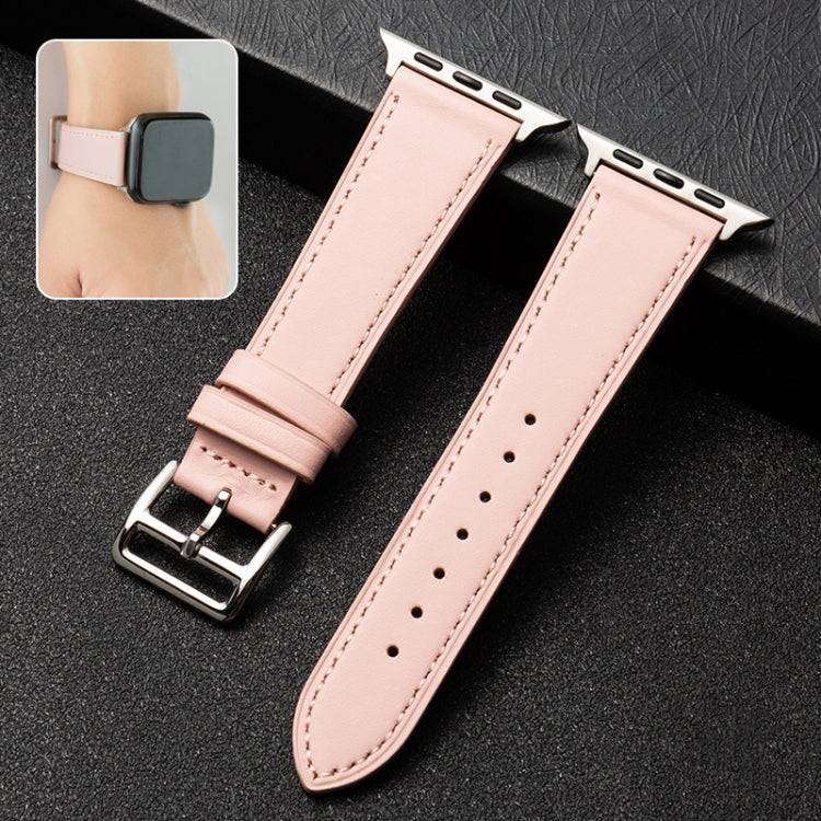 Cowhide Leather Strap Watch Band For Apple Watch Ultra 49mm / Series 8&7 45mm / SE 2&6&SE&5&4 44mm / 3&2&1 42mm(Pink) - Watch Bands by buy2fix | Online Shopping UK | buy2fix