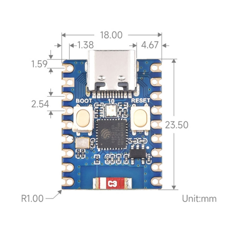 Waveshare 2.4GHz ESP32-C3 Mini Development Board, Based ESP32-C3FN4 Single-core Processor without Header - Boards & Shields by Waveshare | Online Shopping UK | buy2fix