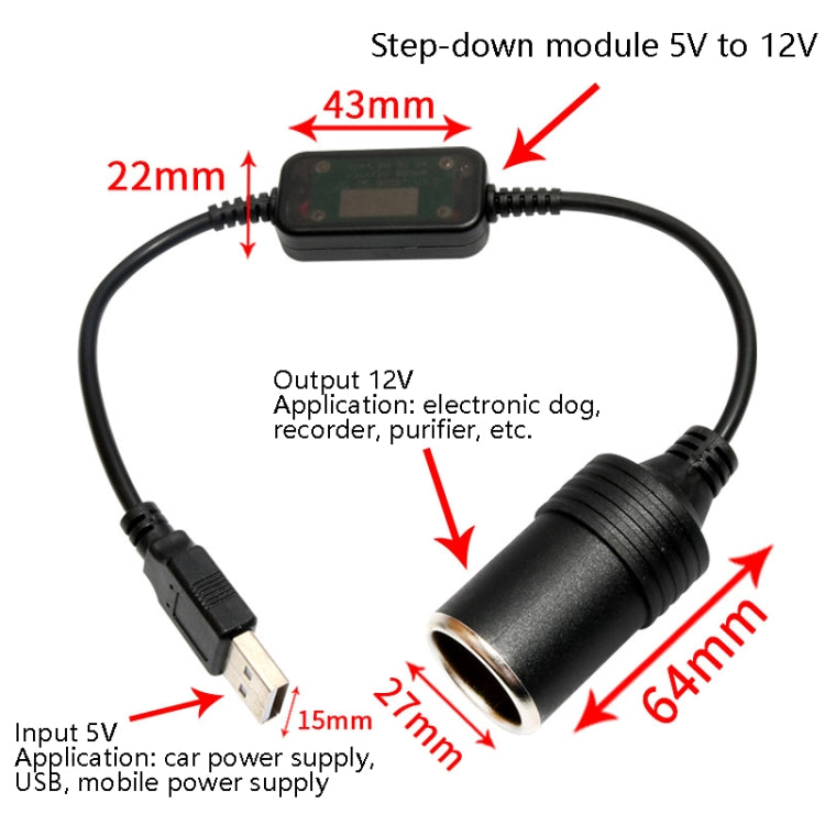 5V Turn 12V USB To Cigarette Lighter Socket Female Head Driving Recorder Mobile Power Cord, Specification: 2m - Cigar Socket by buy2fix | Online Shopping UK | buy2fix