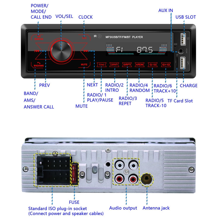 A2818 Car Bluetooth Speakerphone Car MP3 Player Function Touch Double U Disk Colorful Lights Radio, Specification: Standard+32G Memory Card - In Car by buy2fix | Online Shopping UK | buy2fix