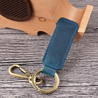 2 PCS Handmade Crazy Horse Leather Retro Keychain Car Couple Keychain, Specification: Double Ring(Blue) - In Car by buy2fix | Online Shopping UK | buy2fix