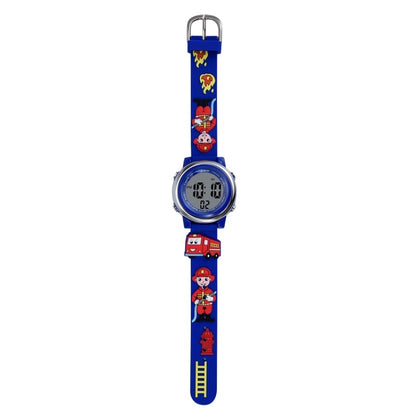 JNEW A380-81447 Children Cartoon Firefighter Waterproof Multifunction Sports LED Electronic Watch(Blue) - Cartoon Watches by JNEW | Online Shopping UK | buy2fix