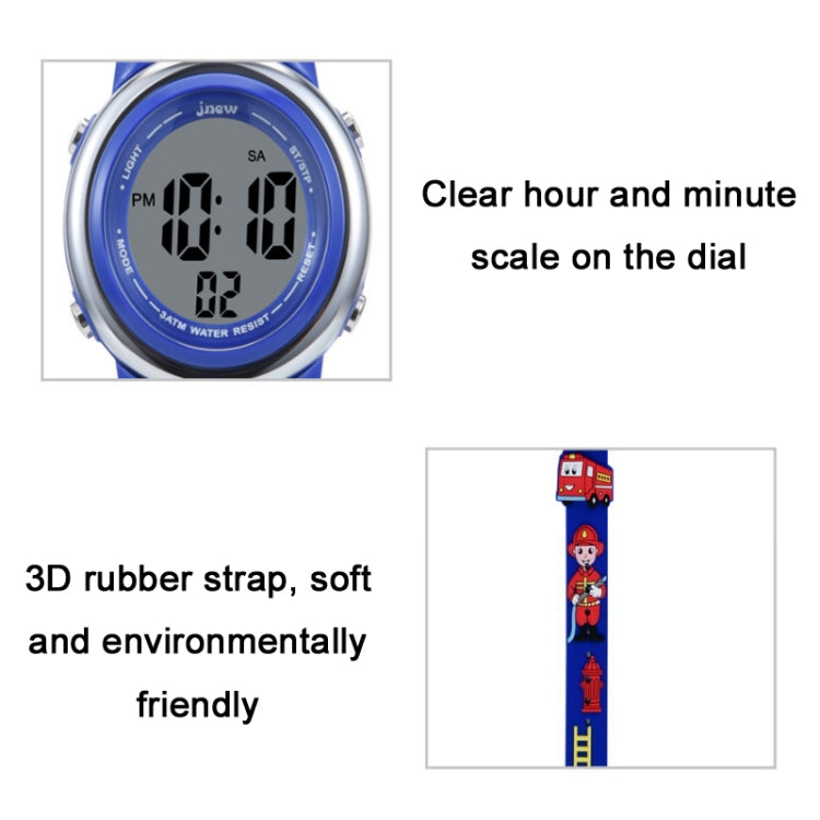 JNEW A380-81447 Children Cartoon Firefighter Waterproof Multifunction Sports LED Electronic Watch(Blue) - Cartoon Watches by JNEW | Online Shopping UK | buy2fix