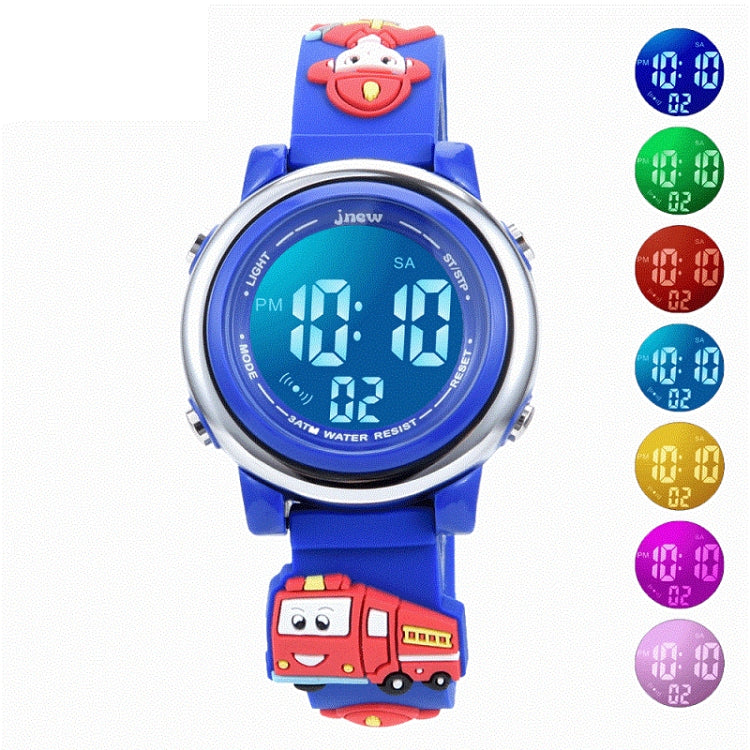 JNEW A380-81447 Children Cartoon Firefighter Waterproof Multifunction Sports LED Electronic Watch(Blue) - Cartoon Watches by JNEW | Online Shopping UK | buy2fix