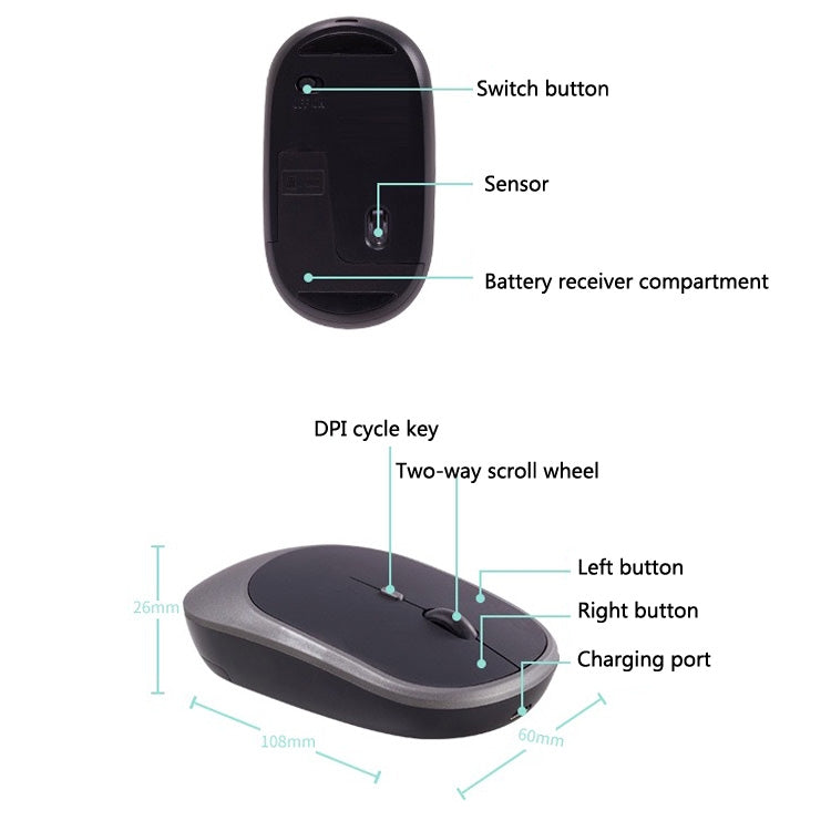 M030 4 Keys 1600DPI Laptop Office Mute Mouse, Style: Double Mode (White) - Wireless Mice by buy2fix | Online Shopping UK | buy2fix