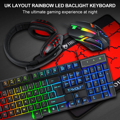 T-WOLF TF-800 4 in 1 Gaming Luminous Keyboard Mouse Headset Set(English Version) - Wired Keyboard by T-WOLF | Online Shopping UK | buy2fix