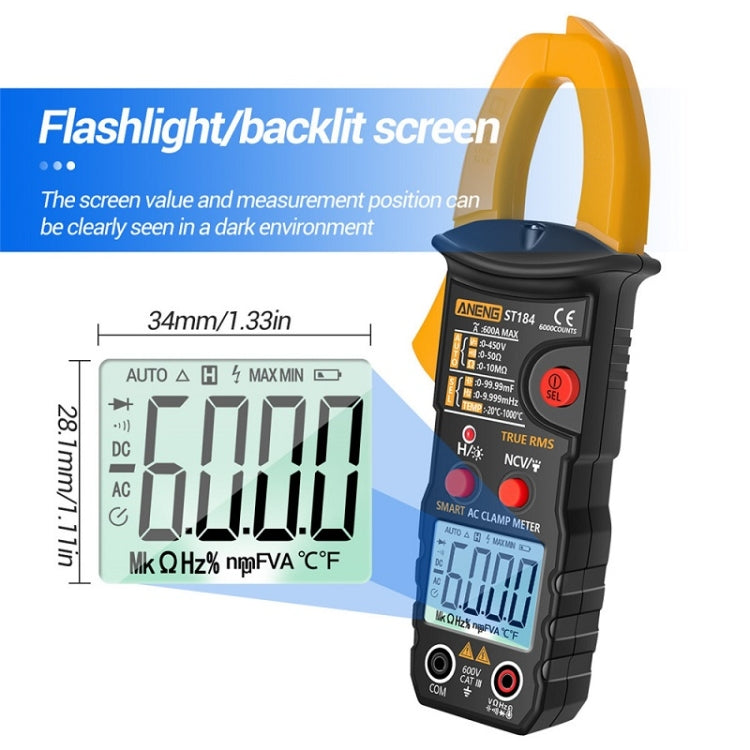 ANENG ST184 Automatically Identify Clamp-On Smart Digital Multimeter(Yellow) - Digital Multimeter by ANENG | Online Shopping UK | buy2fix