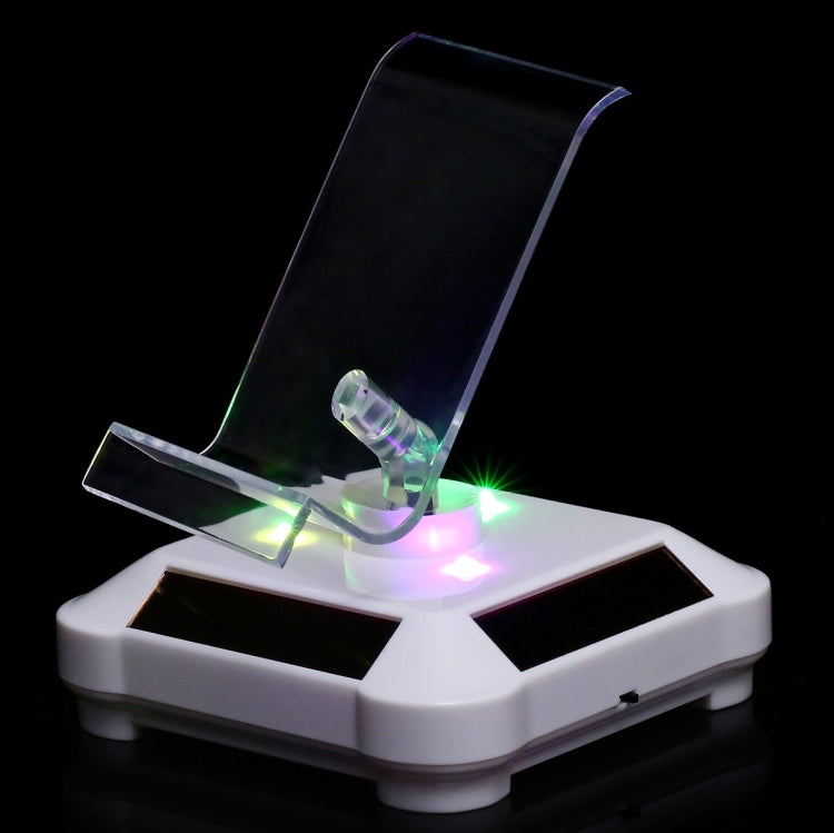 Solar Turntable Mobile Phone Stand Display Stand With Coloful Light(White) - Desktop Holder by buy2fix | Online Shopping UK | buy2fix
