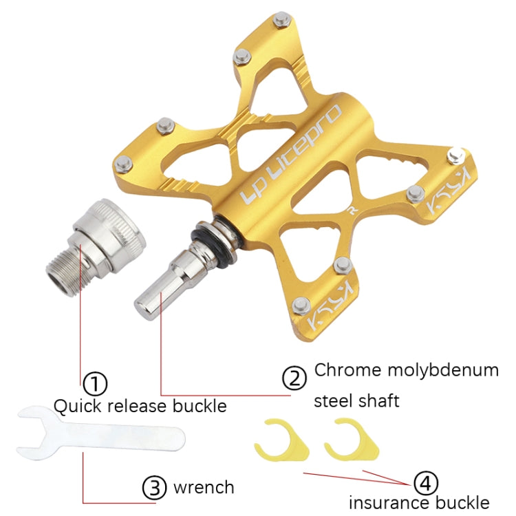 LP LitePro K5 Folding Bkie Aluminum Alloy Bearin Pedals(Golden) - Outdoor & Sports by LP LitePro | Online Shopping UK | buy2fix