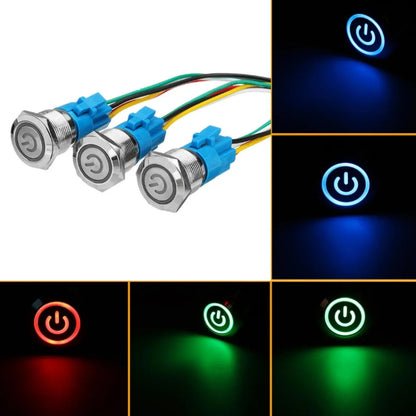 2 PCS 19mm Car Modified Metal Waterproof Button Flat Switch With Light, Color: Reset Green Light - In Car by buy2fix | Online Shopping UK | buy2fix