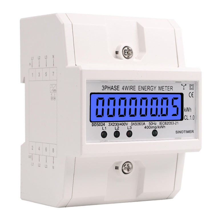 SINOTIMER Three-Phase Backlight Display Rail Type Electricity Meter 5-100A 400V(DDS024 White Shell) - Current & Voltage Tester by SINOTIMER | Online Shopping UK | buy2fix