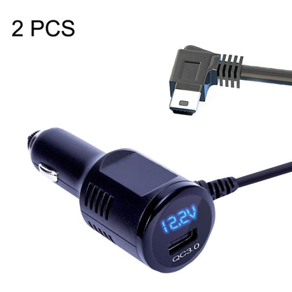 2PCS JY-032 USB Plug Digital Display Fast Charge Car Charger, Style: 3.5A + QC3.0(Mini Left Bend) - In Car by buy2fix | Online Shopping UK | buy2fix