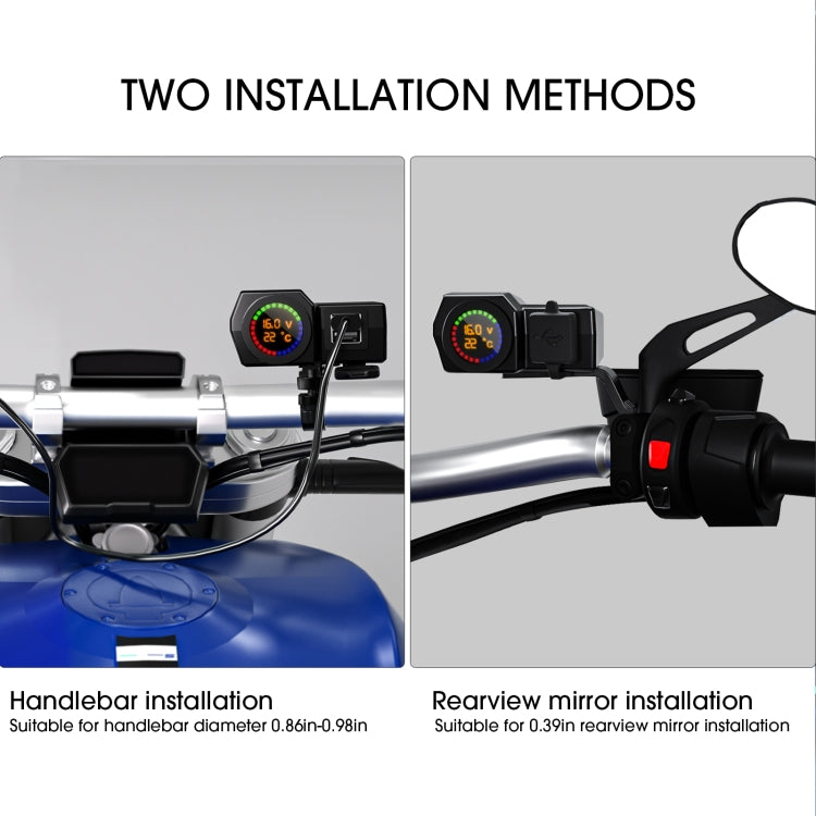 WUPP CS-1747A1 Motorcycle Voltage Temperature Digital Display Double USB Phone Charger - In Car by WUPP | Online Shopping UK | buy2fix